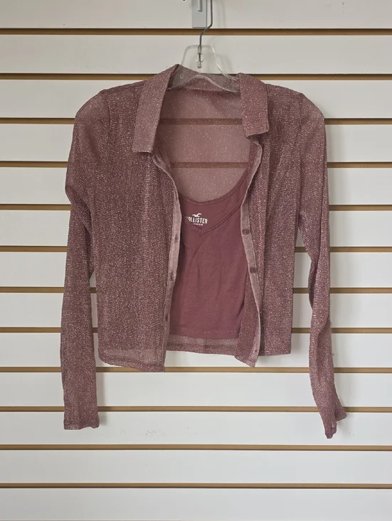 Hollister Dusty Rose Sheer Sparkle Cardigan & Tank Set