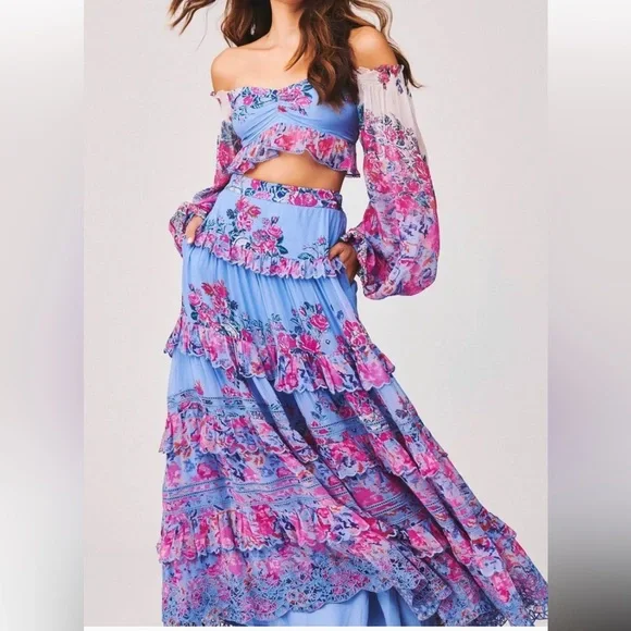 House of Harlow 1960 Floral Boho Set – Top (M) + Skirt (M)