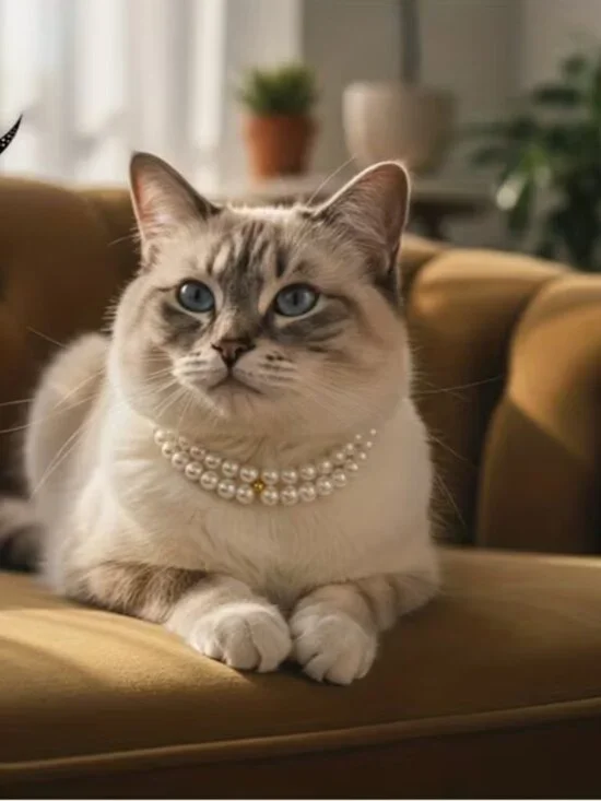 Beautiful Double-Strand Pearl‎ Kitty Cat Collar Necklace (NEW & SO CUTE!)