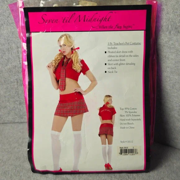 Seven Til Midnight Teachers Pet Schoolgirl Costume Plaid Skirt Sz L Red Top Sz L