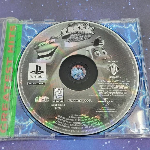 Crash Bandicoot Warped (Sony Playstation 1, 1998) Video Game No Manual PS1 0044