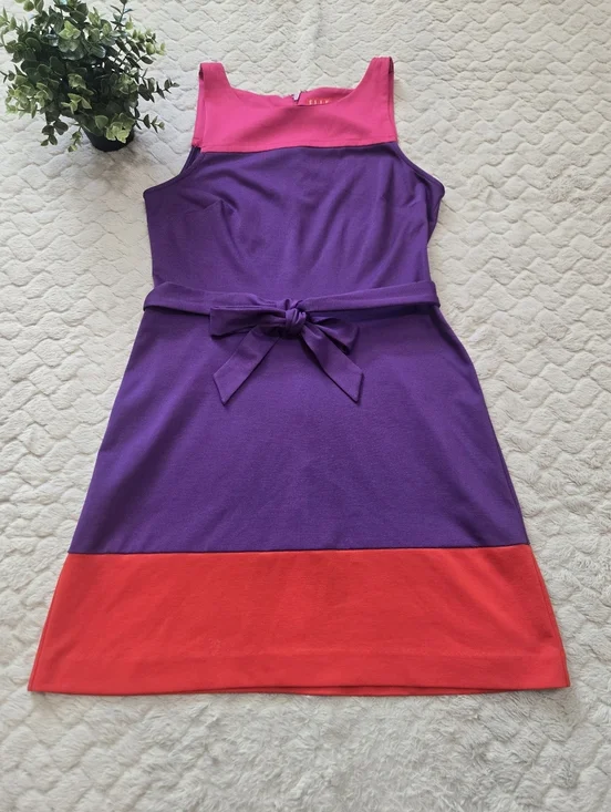 Elle Colorblock Sheath Sleeveless Belted Mini-Dress, Size 10