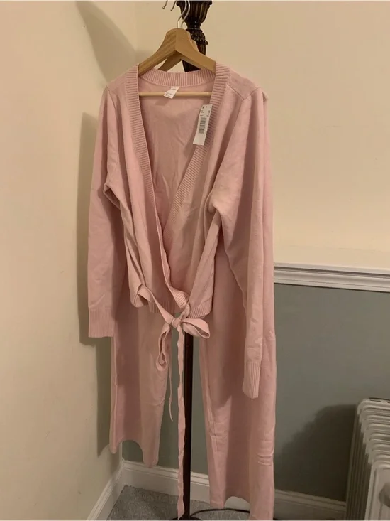 NWT ASOS Pale Pink Long Knit Crossover Loungewear Set
