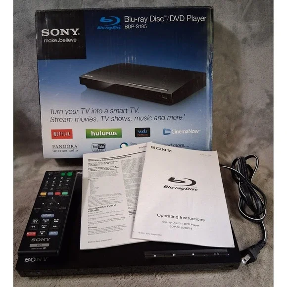 Sony BDP-S185 Blu-ray DVD Player Full HD 1080p Streaming With Remote Box Tested