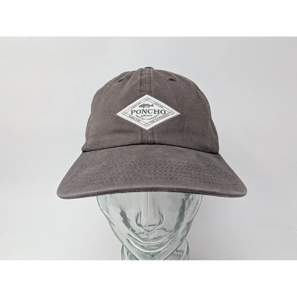 Poncho Outdoors Hat Cap Strap Back Mens One Size Gray Patch Twill Outdoor