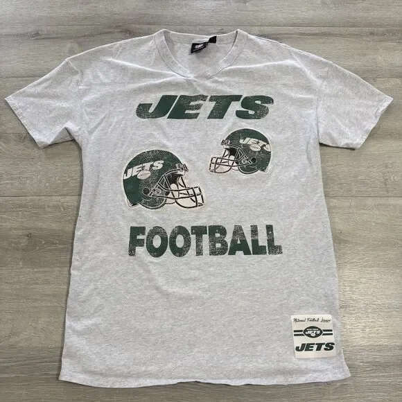 New York Jets Football Shirt Gray NFL Helmet Logo Men's Tee Medium