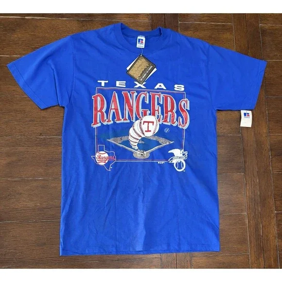 Vintage Texas Rangers Russell Athletic Men’s Size L Made In USA Blue T Shirt NWT