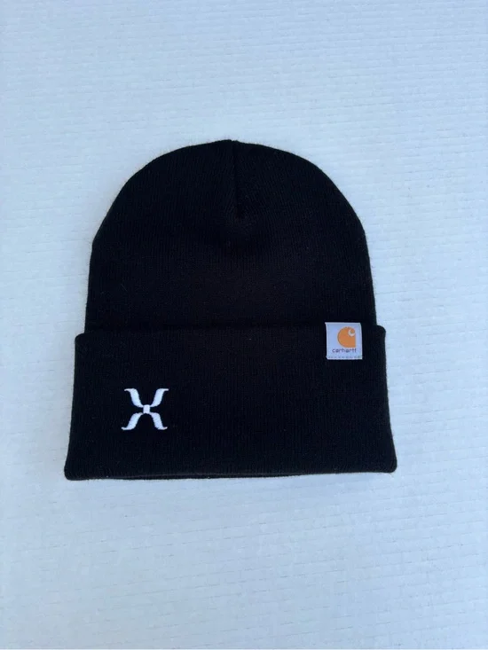 Carhartt Black Beanie with White and Gold Logo Accents