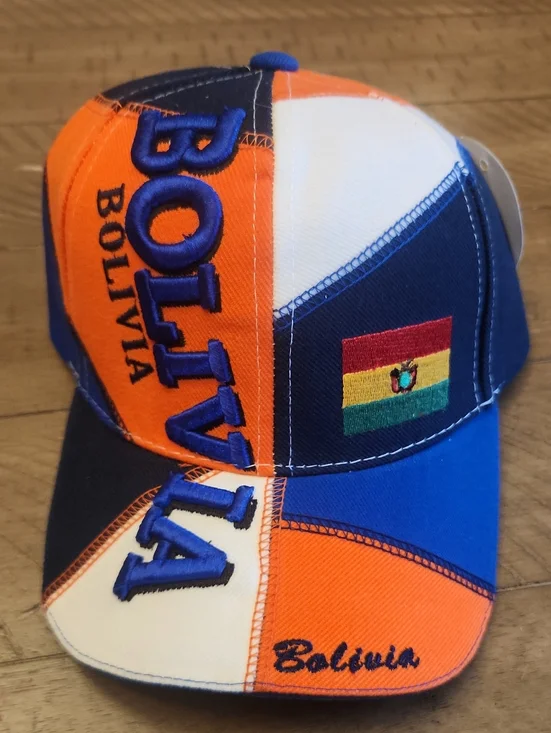 Hunter Orange, Blue, White Colorblock Baseball Cap with Flag Patch