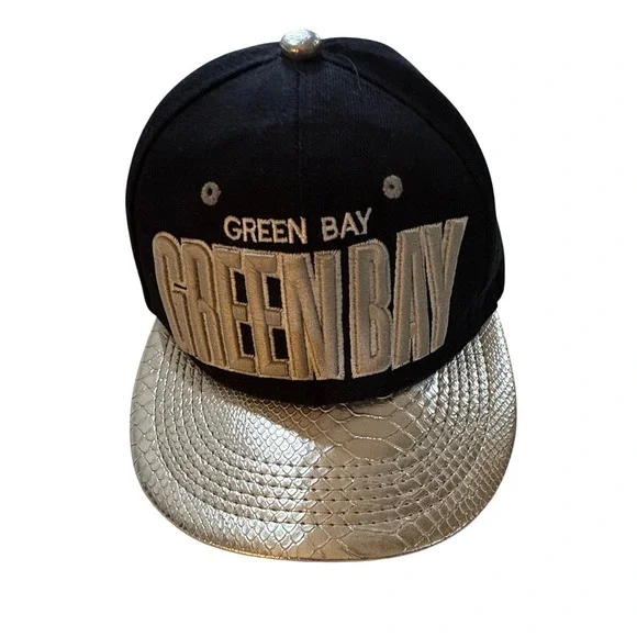 New League Green Bay Snapback Baseball‎ Cap Silver Snake Texture Brim