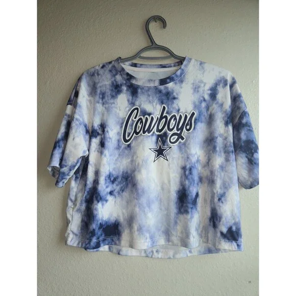 Dallas Cowboys NFL Youth XL Tie-Dye Crop T-Shirt Blue White Short Sleeve Top