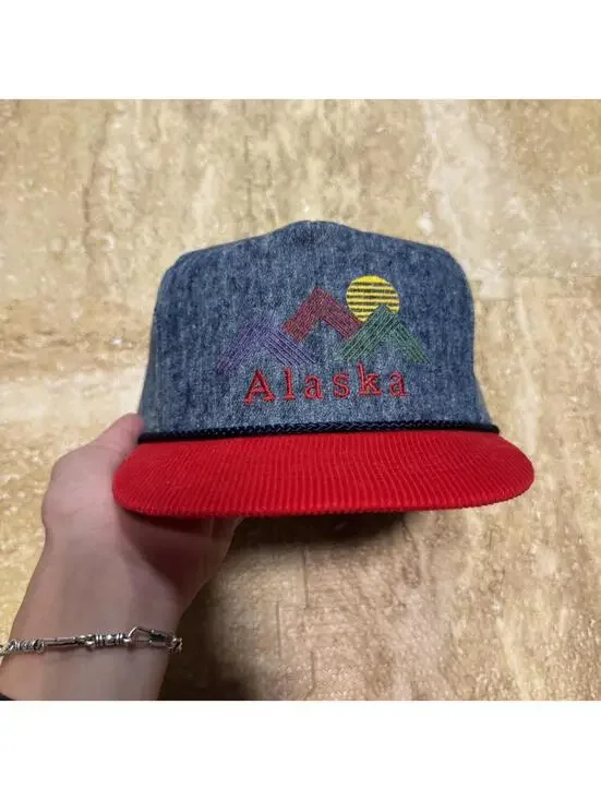 Vintage Ace Alaska Corduroy Denim Snapback Hat Nature Cap