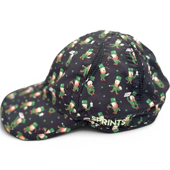 Sprints Unisex Lucky Charmers Running Hat Black Green Leprechaun St Patricks Day