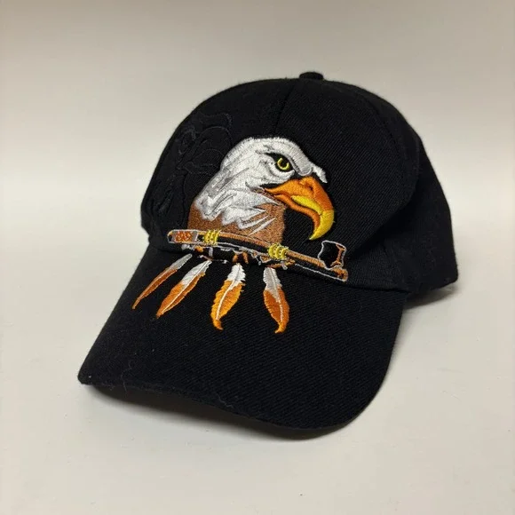Native American Eagle Feathers Embroidered Black Baseball Cap Hat Adjustable