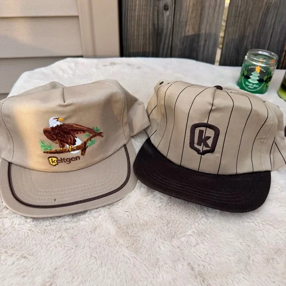 Vintage Lot 2 Keltgen Seed Corn Bald Eagle Tan Farmers Caps Trucker Hat