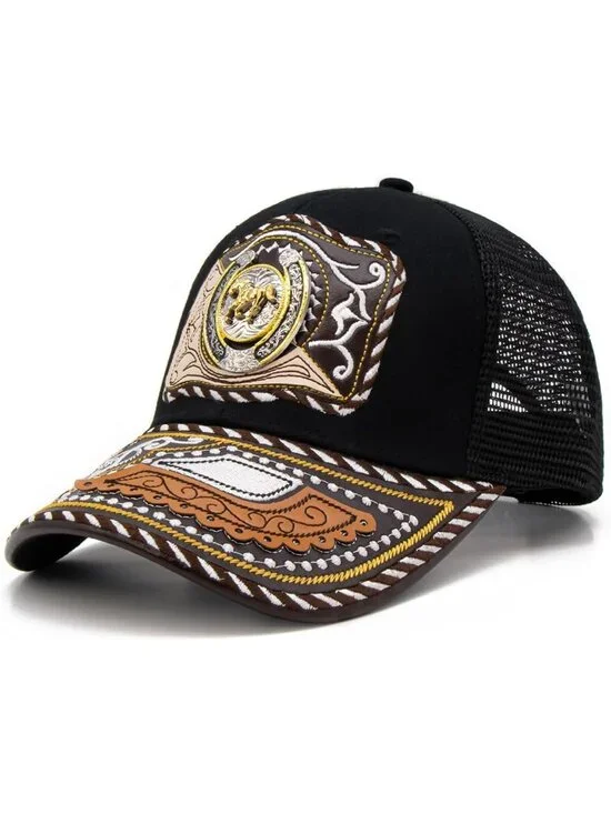 Men's H Black Polyester Western Vintage Cowboy Cute Baseball Cap