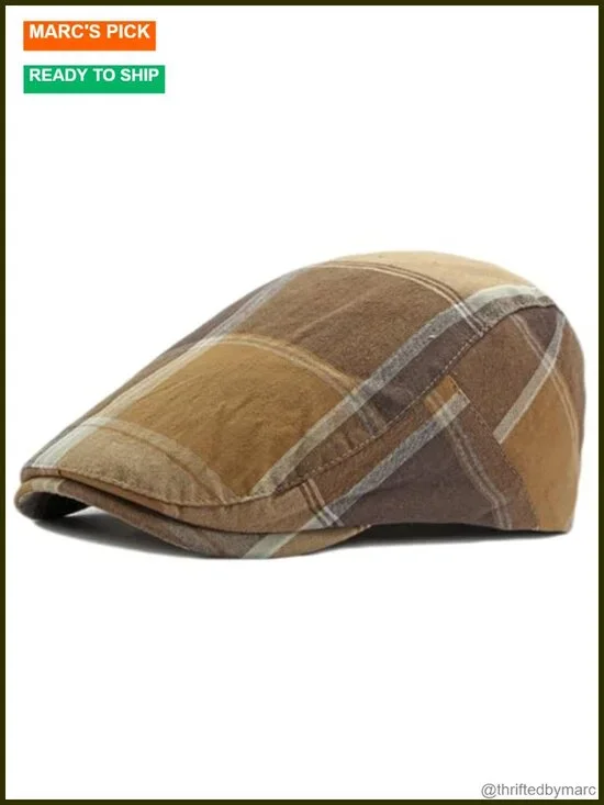 Unisex Plaid Newsboy Cap Flat Hat for Men Women Cotton Gatsby Cabbie Driver's