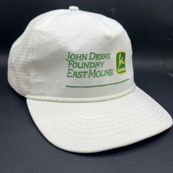 Vtg John Deere Foundry East Moline Tractor White Mesh Snapback Hat Cap Made USA