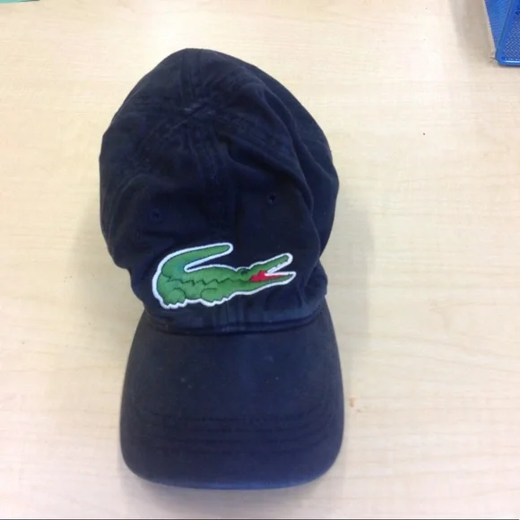 Lacoste Black Cap Hat Canvas Alligator