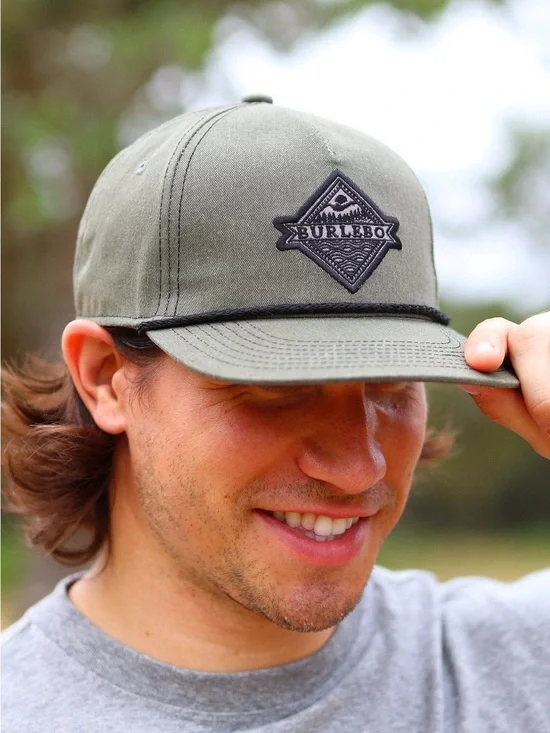 BURLEBO Baseball Hat in Dark Moss Twill Signature Embroidered Logo With Rope