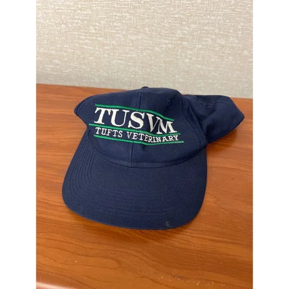 Vtg TUSVM Tufts Veterinary Navy Blue Snapback Hat Boston University 90s