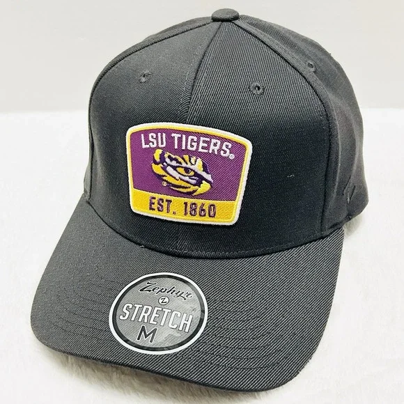 Zephyr LSU Tigers Logo Patch Hat‎ Cap Stretch Flex Medium Charcoal NCAA College