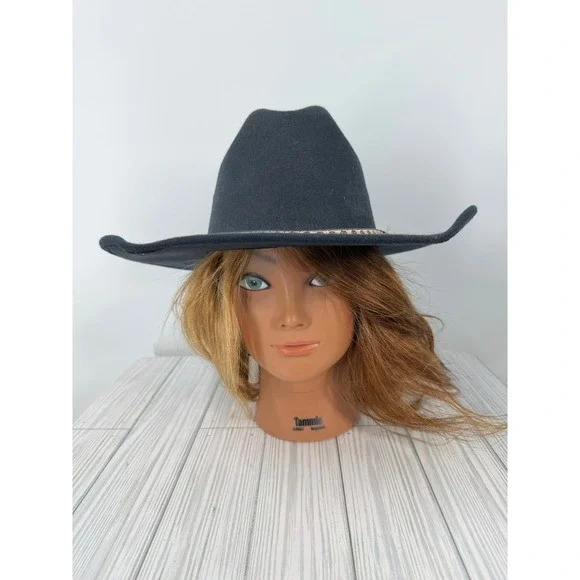 Lone Star American Cowboy Hat Black Felt Cattleman Crease Wide‎ Brim Western Hat