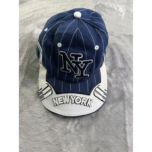 New York NY Pinstripe Baseball Cap Hat Navy Blue White Adjustable