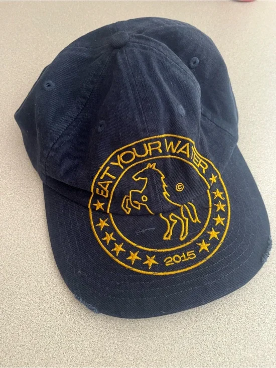 Embroidered Navy Cap with Gold Logo - 