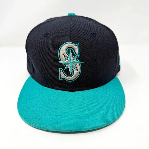 New Era 59FIFTY Seattle Mariners Fitted Hat‎ Navy Teal Size 7 3/8
