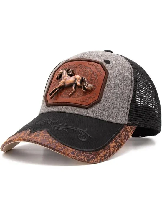 Men's V Grey Polyester Western Vintage Cowboy Cute Baseball Cap