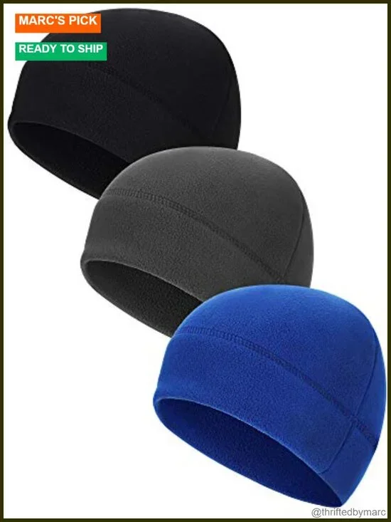 Winter Fleece Beanie Hat, Windproof Skull Cap for Skiing Camping