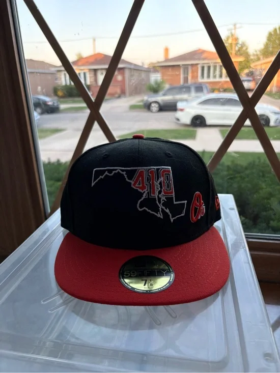 New Era Black & Red Orioles 59FIFTY Fitted Hat with 410 Maryland Patch