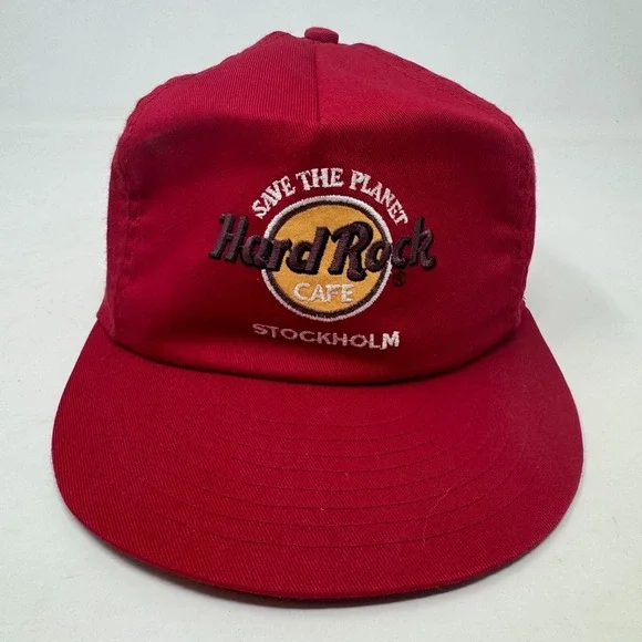 Vintage Save The Planet Hard‎ Rock Cafe Stockholm Red Strapback Babucap Hat Cap