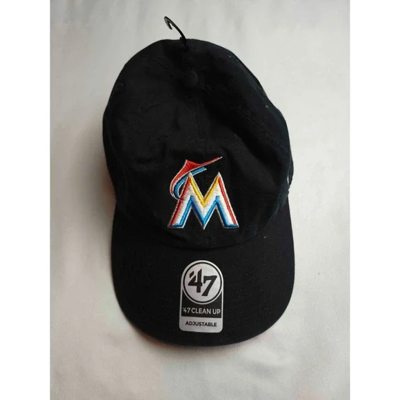 Miami Marlins '47 Clean Up Adjustable Hat Black MLB Baseball Cap OSFA NWT Dad