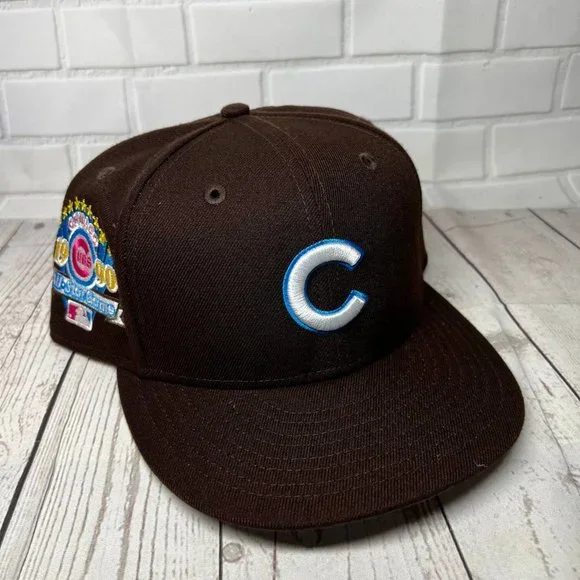 Chicago Cubs MLB Side Patch 7 7/8 59Fifty New Era Hat Fitted Cap Brown Men‎