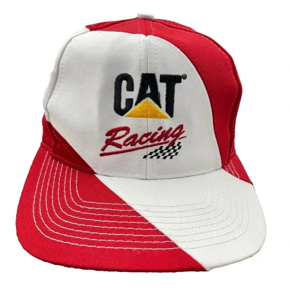 Vintage Caterpillar CAT‎ Racing Hat Cap Snapback Red White Y2K 00s 90s Big Logo