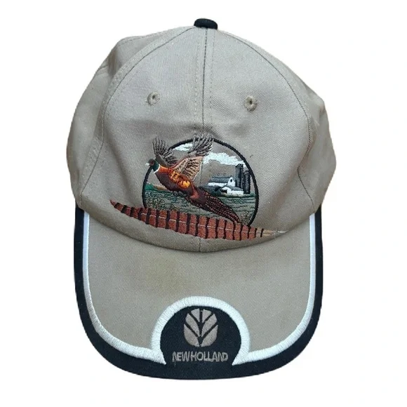 Vintage K Products Pheasant Bird New Holland Tan Hat Adjustable Embroidered