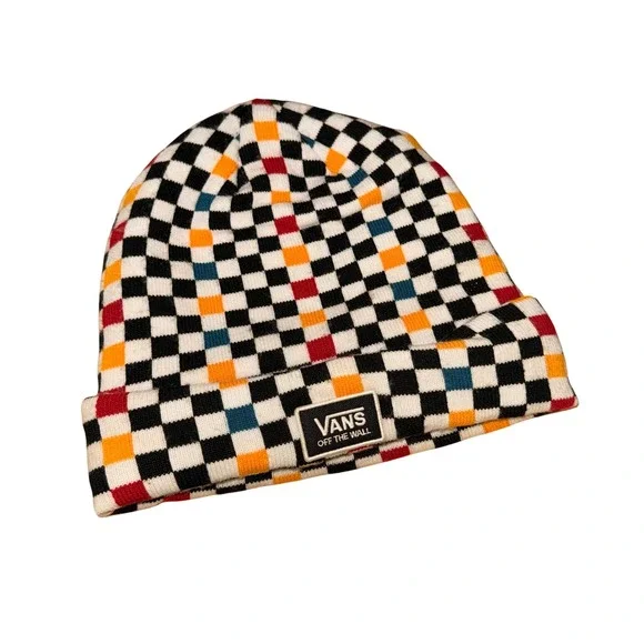 Vans Off The Wall Beanie Mens OS Pre-Owned Beanie Multi-Color Checkerboard Logo