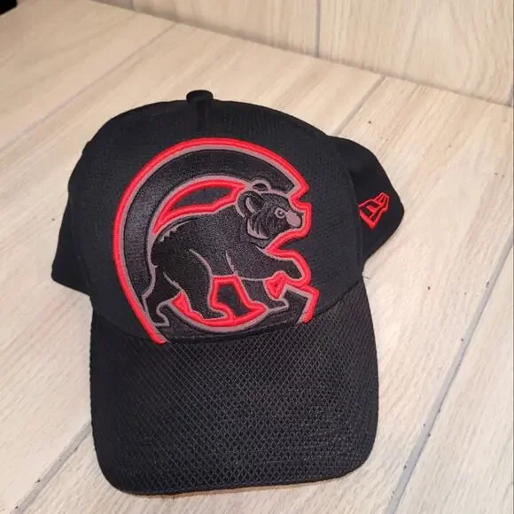 New Era Chicago Cubs Hat Black And Red Edition Fitted Ball Cap Small- Medium