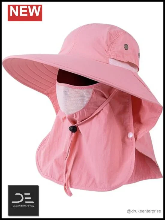 UPF 50+ Wide Brim Fishing Sun Hat with Face Cover Neck Flap Waterproof Nylon
