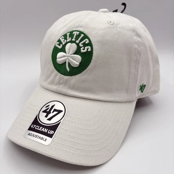 Boston Celtics Hat 47 Brand Strap Back NBA Clean Up Dad Hat White Shamrock NEW