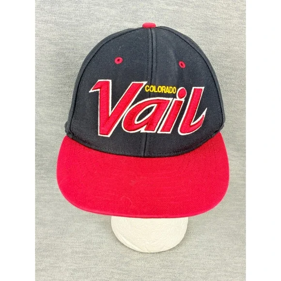 47 Brand Vail Colorado Snapback Hat Mens Navy Red Flat Brim Wool Blend Ski Cap