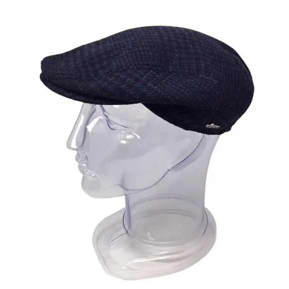 Wigens Wool Blend Flat Cap Hat Newsboy Plaid 59 or  7 3/8 Ear Flaps 110121 Vide