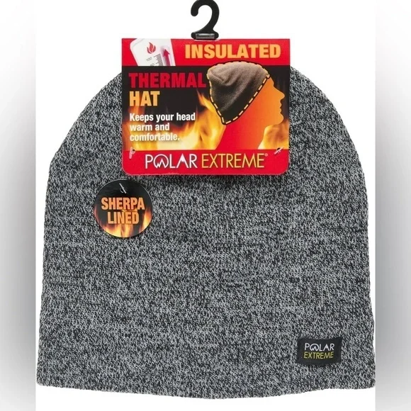 Polar Extreme NWT Gray Black  Faux Sherpa Knit Thermal Insulated Beanie Cap OSFM