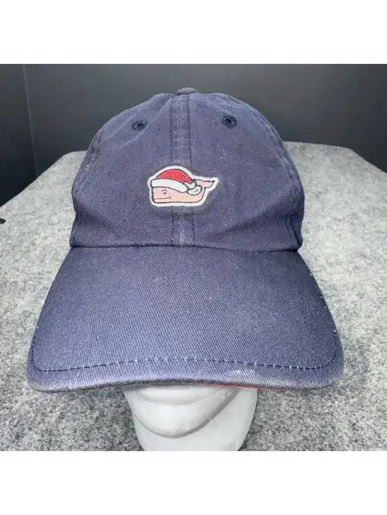Vineyard Vines Christmas Whale Mistletoe Hat Cap Adult Blue Leather Strap