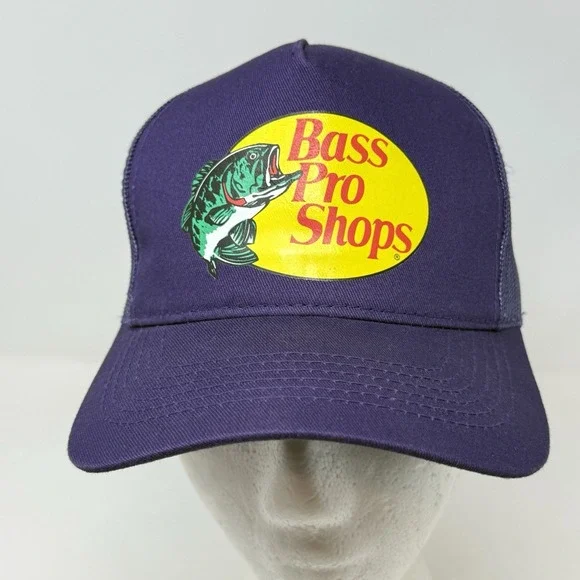 Bass‎ Pro Shops Hat Outdoor Fishing Trucker Mesh Cap Adjustable Snap Back Purple
