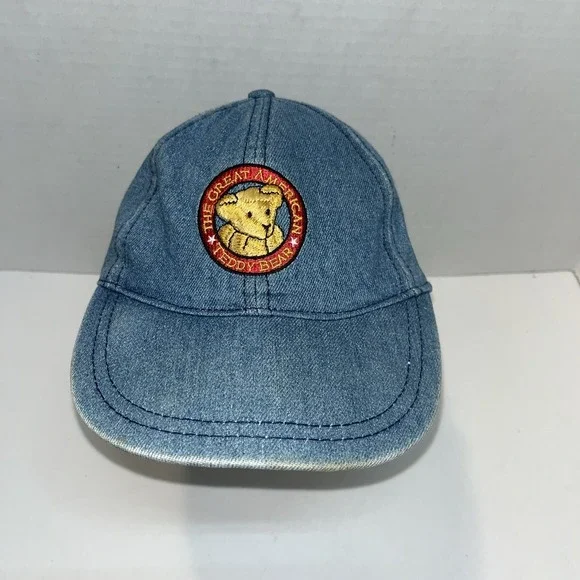 Vintage Luna Pier The Great American Teddy Bear Denim Adjustable Cap‎ Hat
