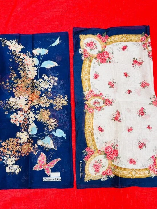 2)  New -  Christian Dior  cotton made 19  Mini scarf/Neck-kerchief blue pink(20