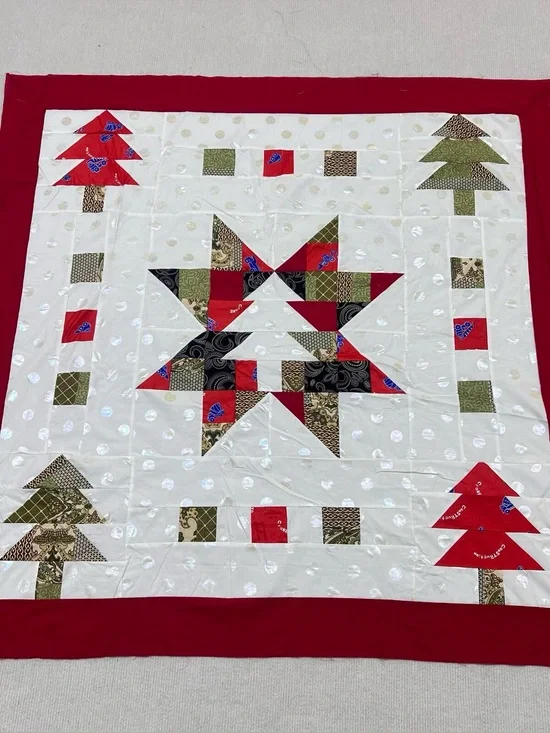 Handmade Christmas Pine Tree Star Baby Quilt Top 47x47